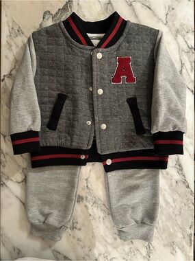 Toddler Grey Varsity Jacket & Jogger Set with Red “A”